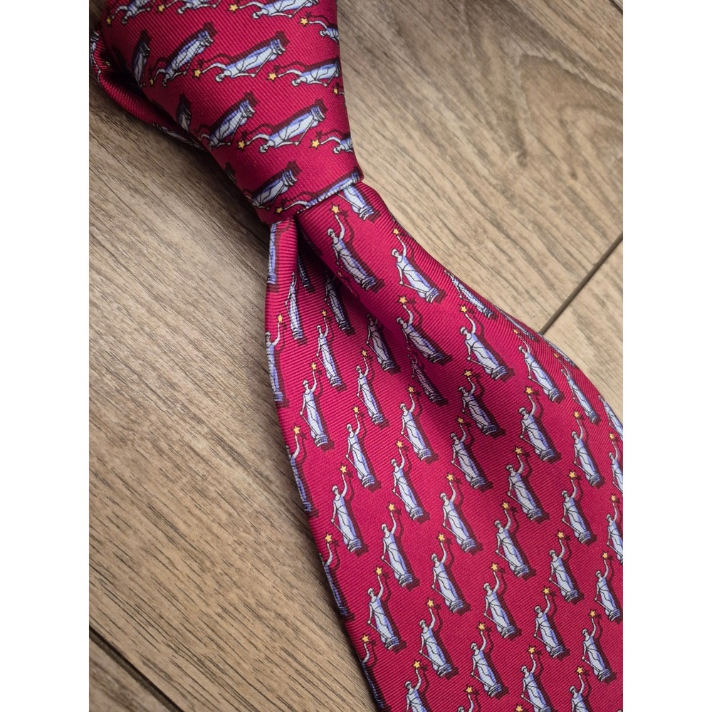 Sine Die Mens Lady Justice Silk Necktie Dark Red Legal Theme Gavel Pattern‎ Tie